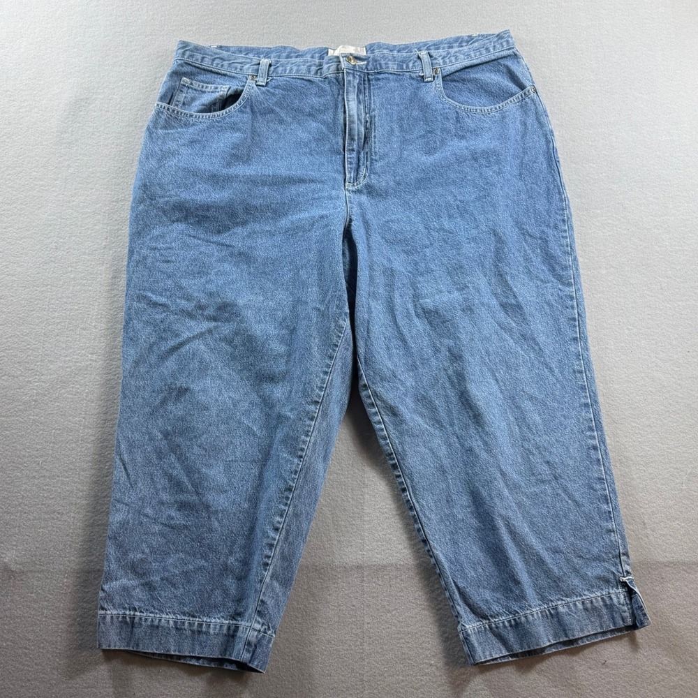 CJ Banks Crop Jeans Women 18W Blue Denim Cinch Back Capris Relaxed Comfort